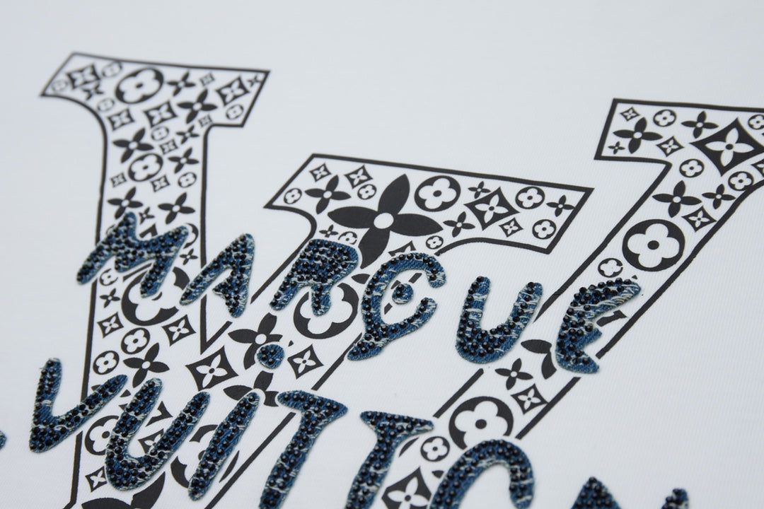 Embroidered diamond print cotton T-shirt