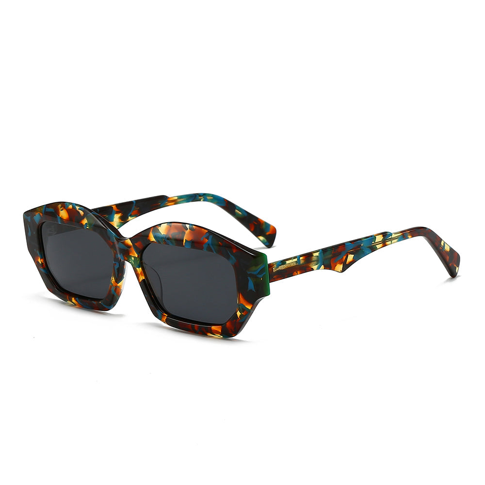 Vintage patchwork acetate polygonal cat-eye sunglasses
