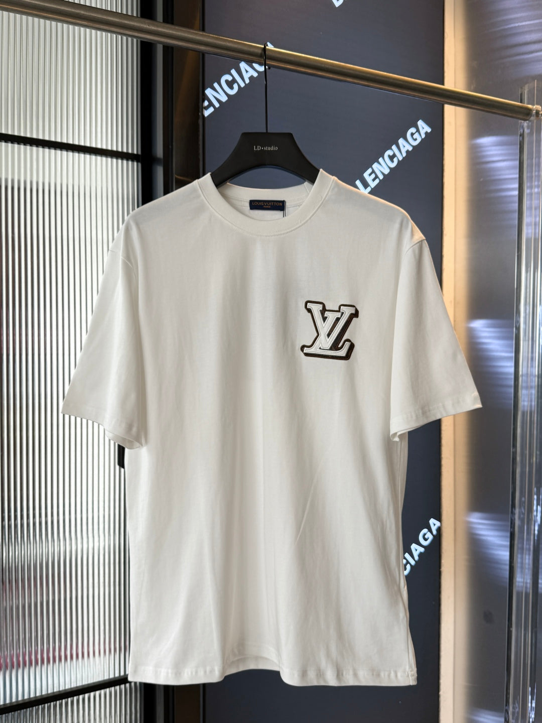 EMBROIDERED LEATHER COTTON T-SHIRT