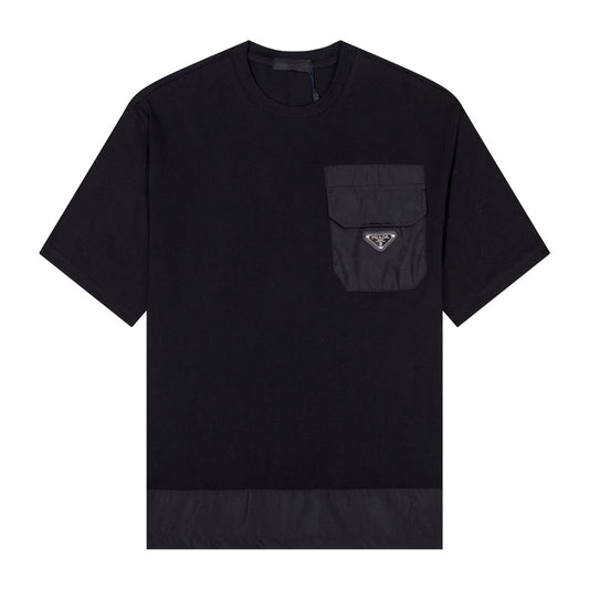 Nylon panelled cotton T-shirt