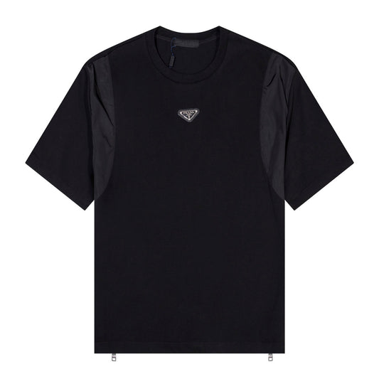 Nylon panelled cotton T-shirt