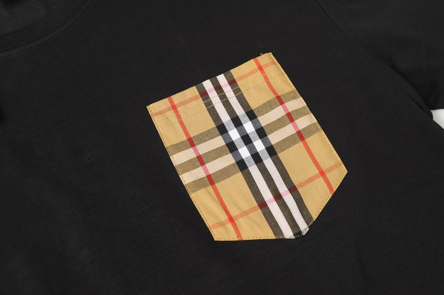 Check pocket cotton T-shirt