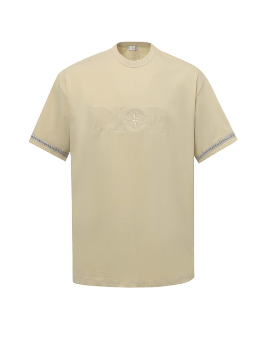 Cotton T-shirt with embroidered cuffs