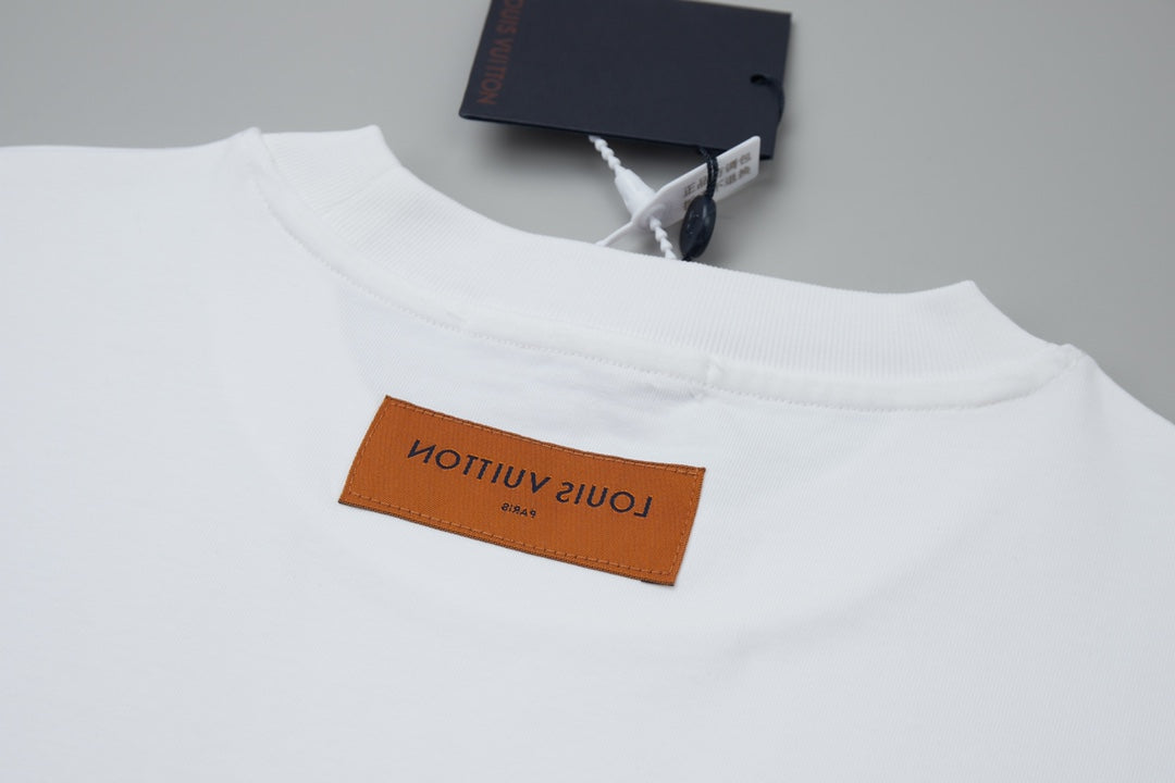 Embroidered diamond print cotton T-shirt