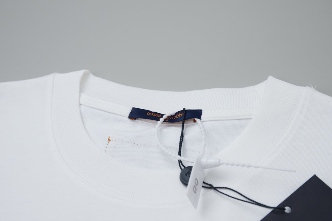 Embroidered diamond print cotton T-shirt