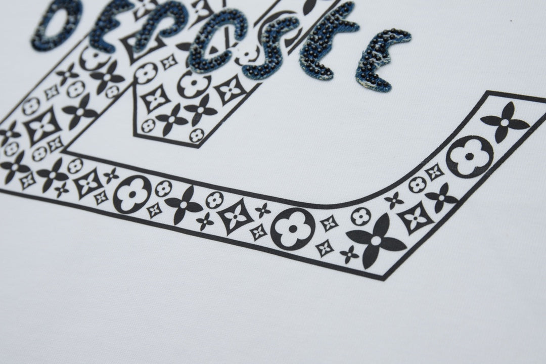 Embroidered diamond print cotton T-shirt