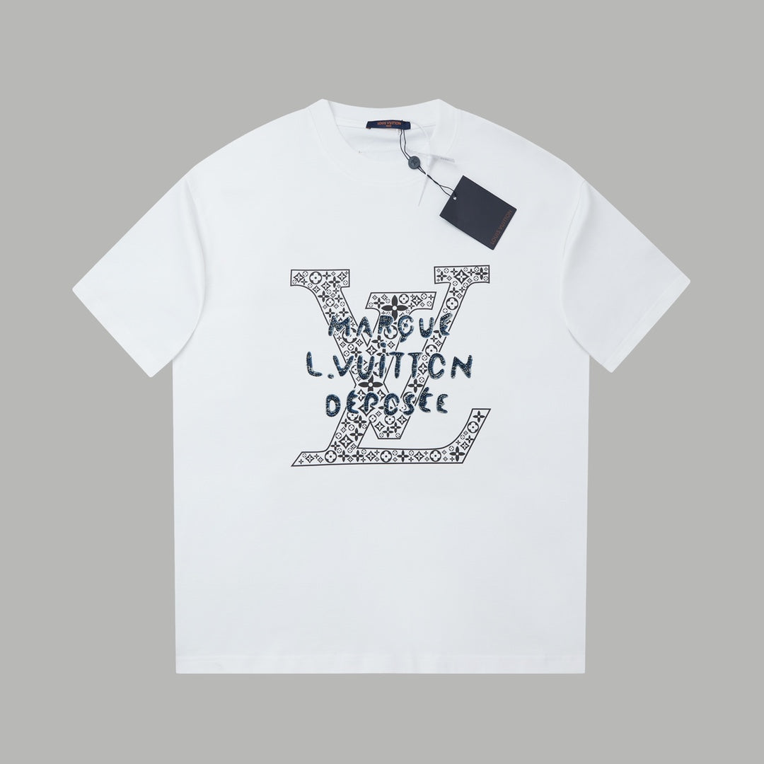 Embroidered diamond print cotton T-shirt