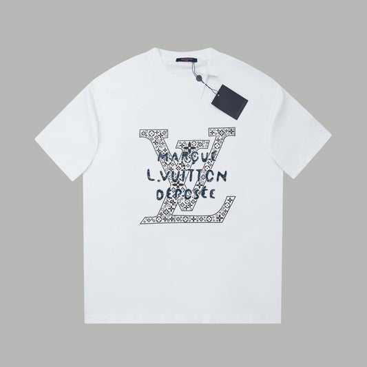 Embroidered diamond print cotton T-shirt