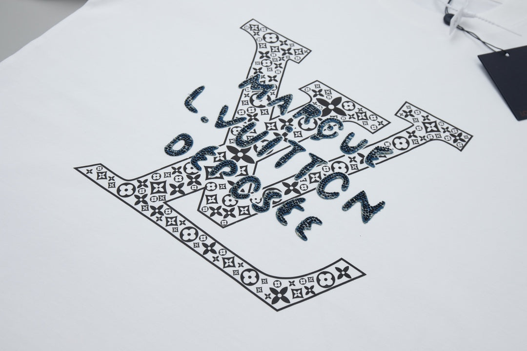 Embroidered diamond print cotton T-shirt