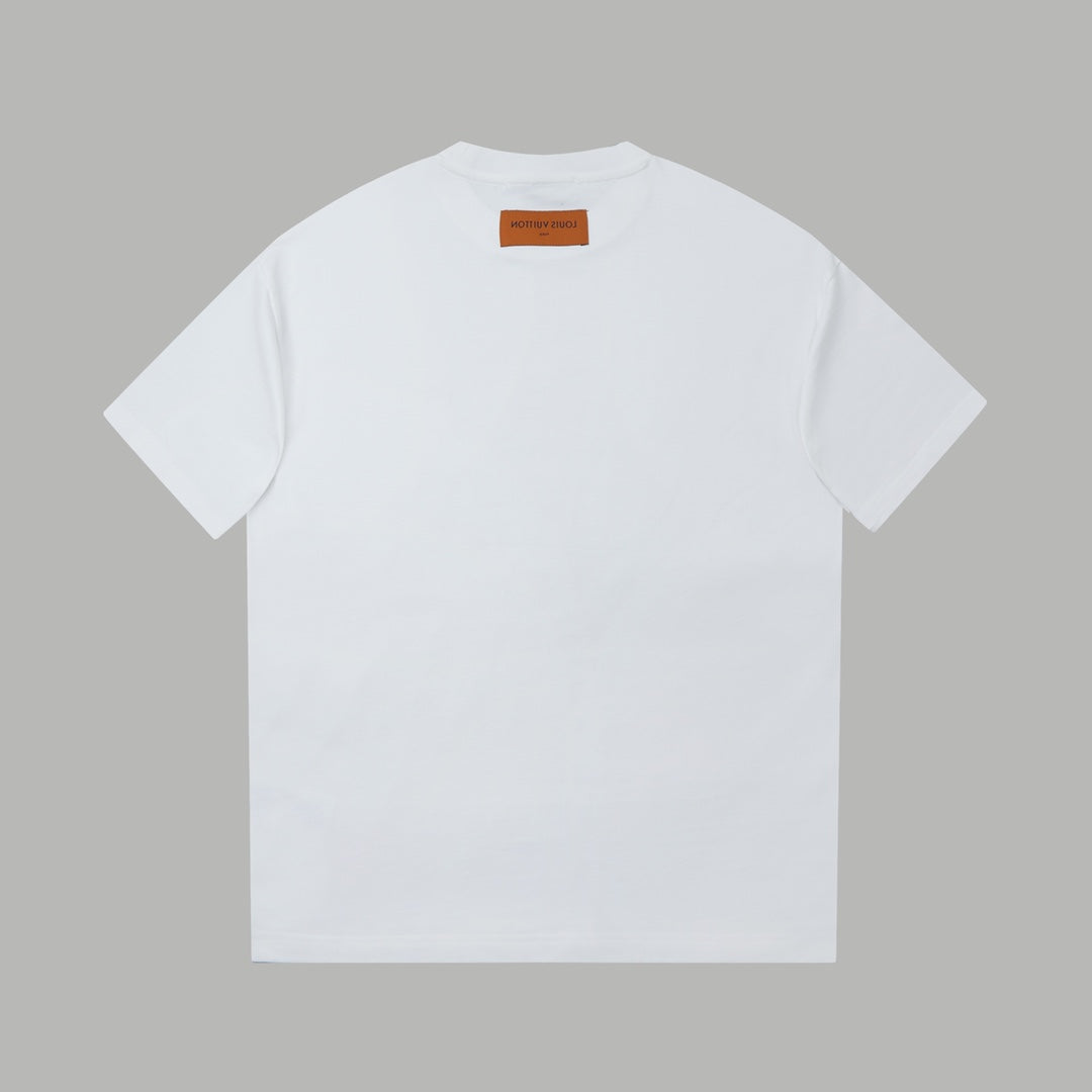 Embroidered diamond print cotton T-shirt