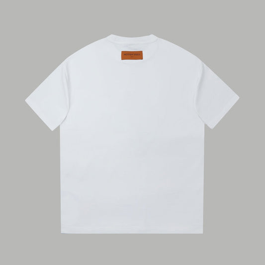 Embroidered diamond print cotton T-shirt