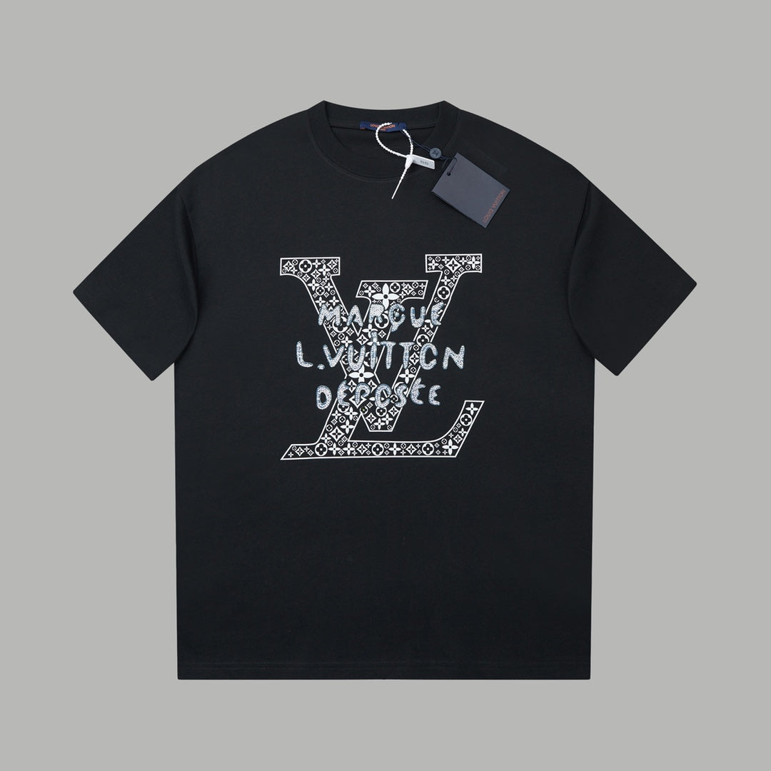 Embroidered diamond print cotton T-shirt